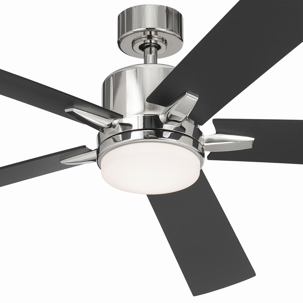 KICHLER 330060PN 60 Inch Lucian Elite Xl 5 Blade Indoor Ceiling Fan With Etched Cased Opal Glass In Polished Nickel With Reversible Black And Silver Blades