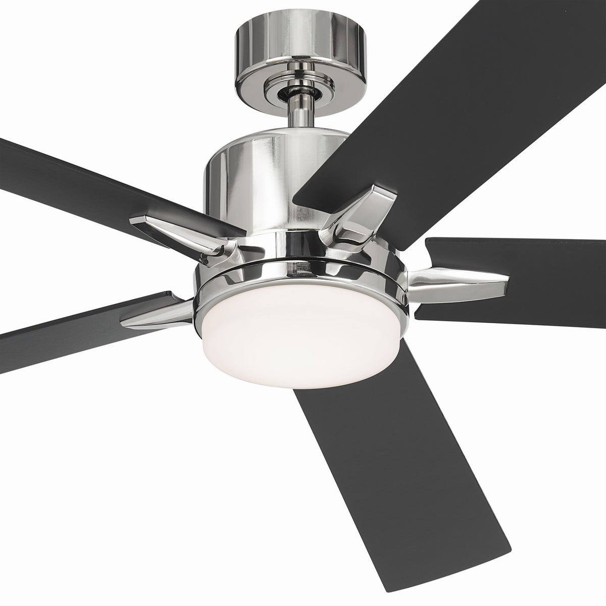 KICHLER 330060PN 60 Inch Lucian Elite Xl 5 Blade Indoor Ceiling Fan With Etched Cased Opal Glass In Polished Nickel With Reversible Black And Silver Blades