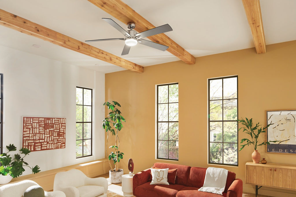 KICHLER 330060PN 60 Inch Lucian Elite Xl 5 Blade Indoor Ceiling Fan With Etched Cased Opal Glass In Polished Nickel With Reversible Black And Silver Blades