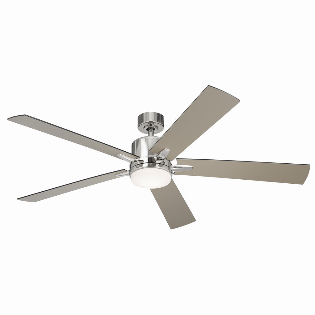 KICHLER 330060PN 60 Inch Lucian Elite Xl 5 Blade Indoor Ceiling Fan With Etched Cased Opal Glass In Polished Nickel With Reversible Black And Silver Blades