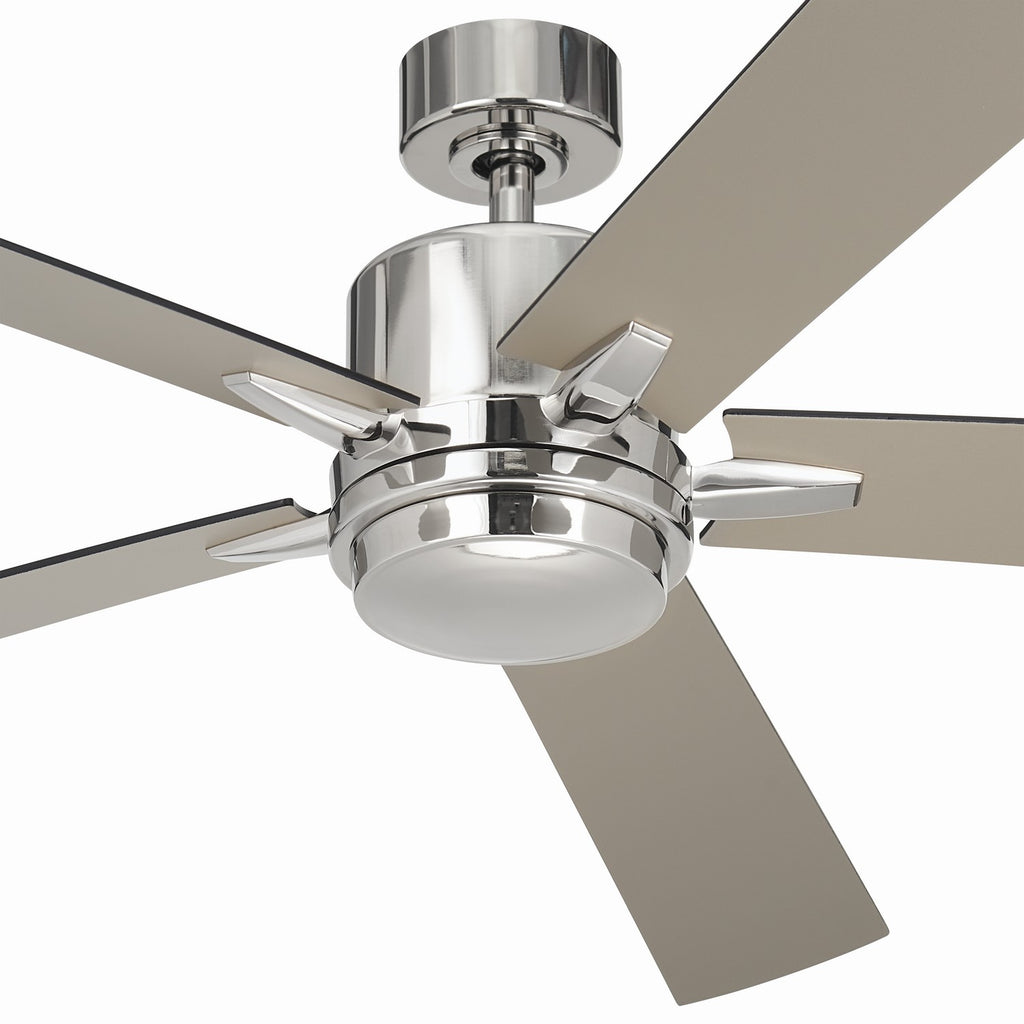KICHLER 330060PN 60 Inch Lucian Elite Xl 5 Blade Indoor Ceiling Fan With Etched Cased Opal Glass In Polished Nickel With Reversible Black And Silver Blades