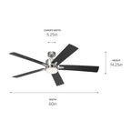 KICHLER 330060PN 60 Inch Lucian Elite Xl 5 Blade Indoor Ceiling Fan With Etched Cased Opal Glass In Polished Nickel With Reversible Black And Silver Blades