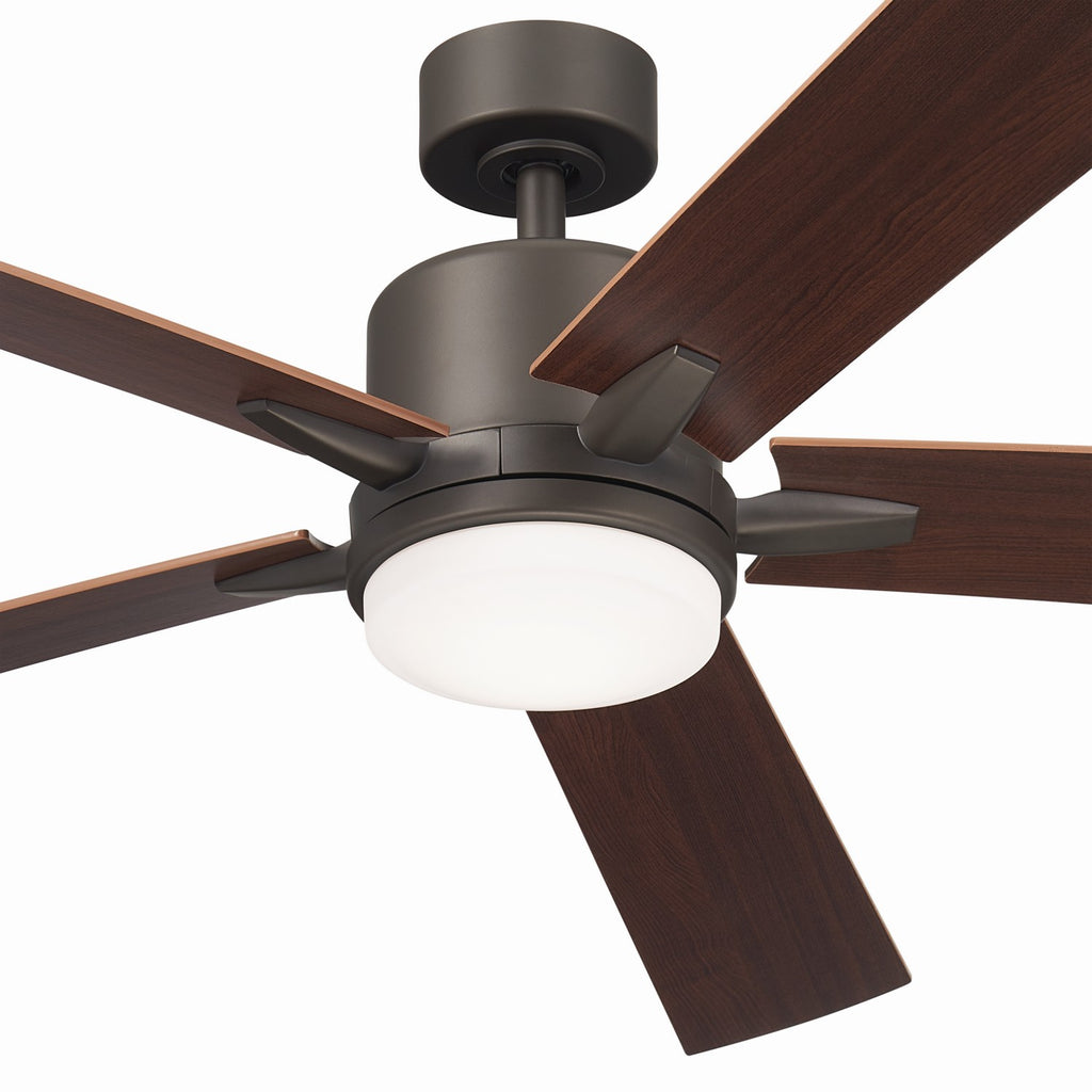 KICHLER 330060OZ 60 Inch Lucian Elite Xl 5 Blade Indoor Ceiling Fan With Etched Cased Opal Glass In Olde Bronze With Reversible Walnut And Cherry Blades