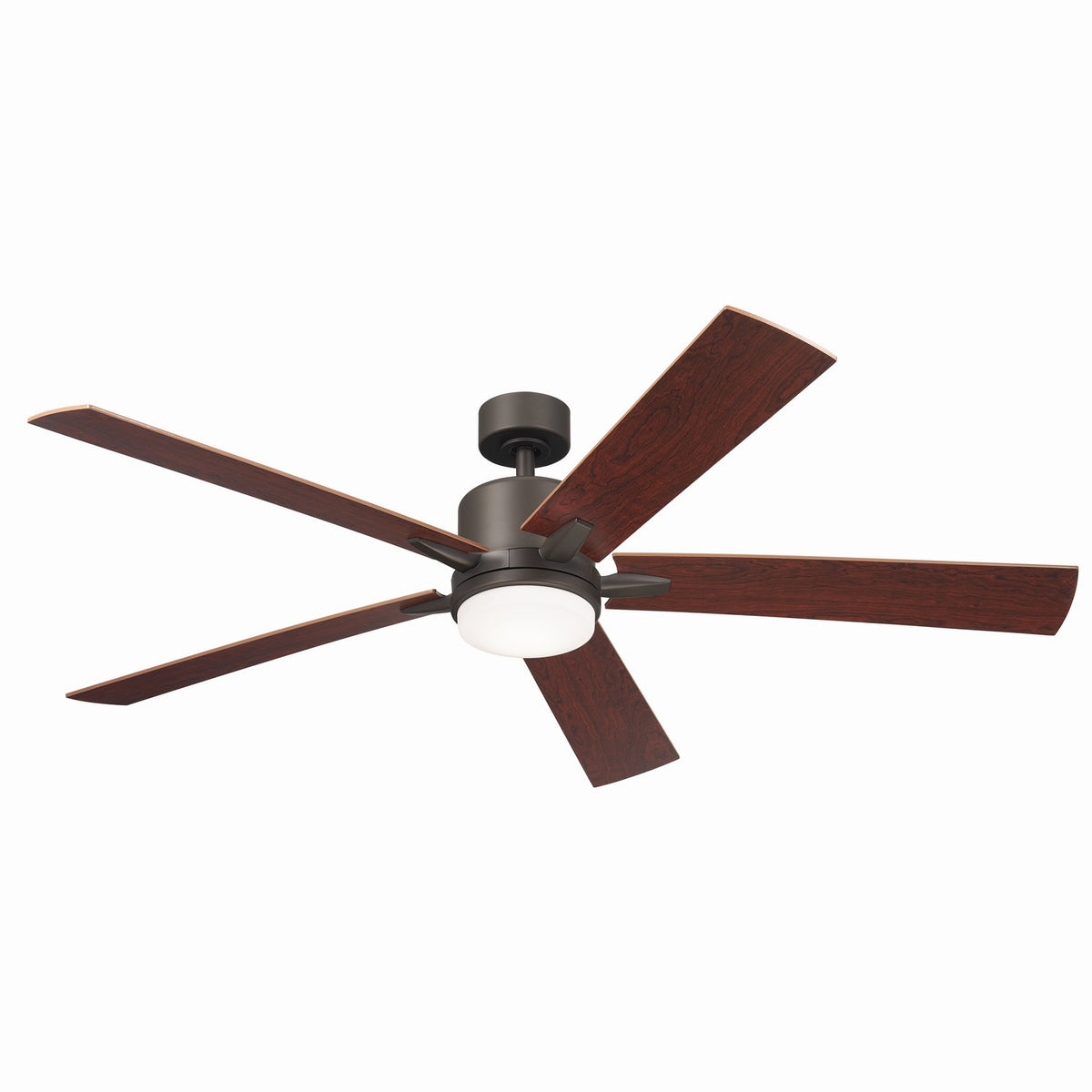 KICHLER 330060OZ 60 Inch Lucian Elite Xl 5 Blade Indoor Ceiling Fan With Etched Cased Opal Glass In Olde Bronze With Reversible Walnut And Cherry Blades
