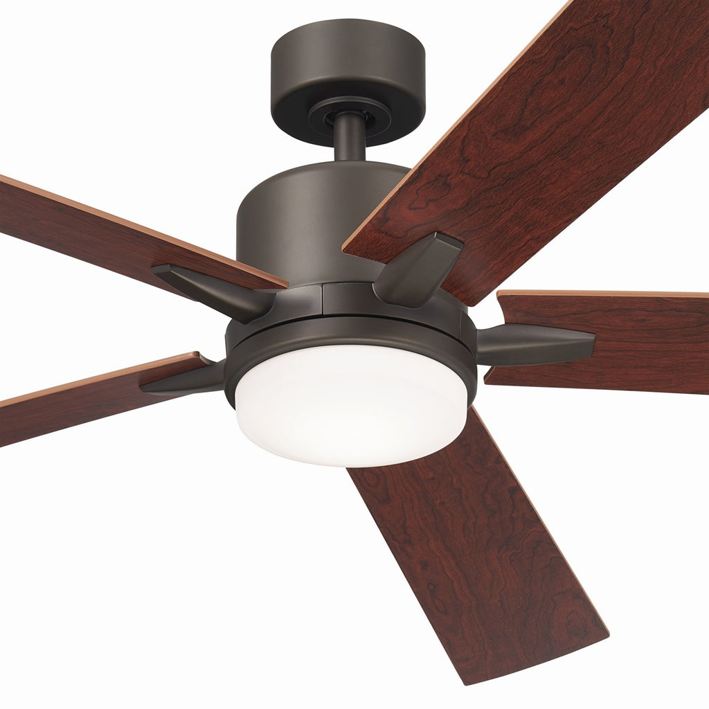 KICHLER 330060OZ 60 Inch Lucian Elite Xl 5 Blade Indoor Ceiling Fan With Etched Cased Opal Glass In Olde Bronze With Reversible Walnut And Cherry Blades