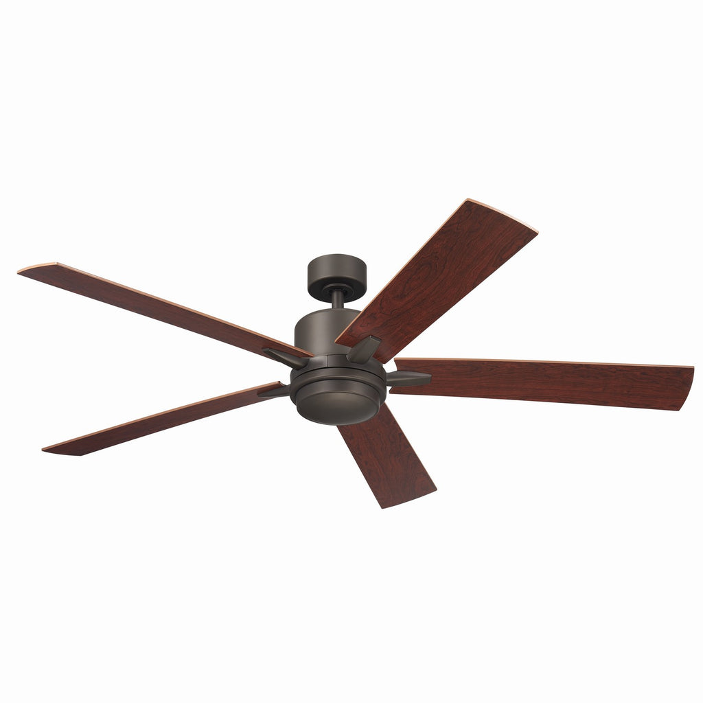 KICHLER 330060OZ 60 Inch Lucian Elite Xl 5 Blade Indoor Ceiling Fan With Etched Cased Opal Glass In Olde Bronze With Reversible Walnut And Cherry Blades