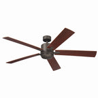 KICHLER 330060OZ 60 Inch Lucian Elite Xl 5 Blade Indoor Ceiling Fan With Etched Cased Opal Glass In Olde Bronze With Reversible Walnut And Cherry Blades