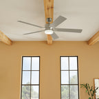 KICHLER 330060NI 60 Inch Lucian Elite Xl 5 Blade Indoor Ceiling Fan With Etched Cased Opal Glass In Brushed Nickel With Reversible Walnut And Silver Blades