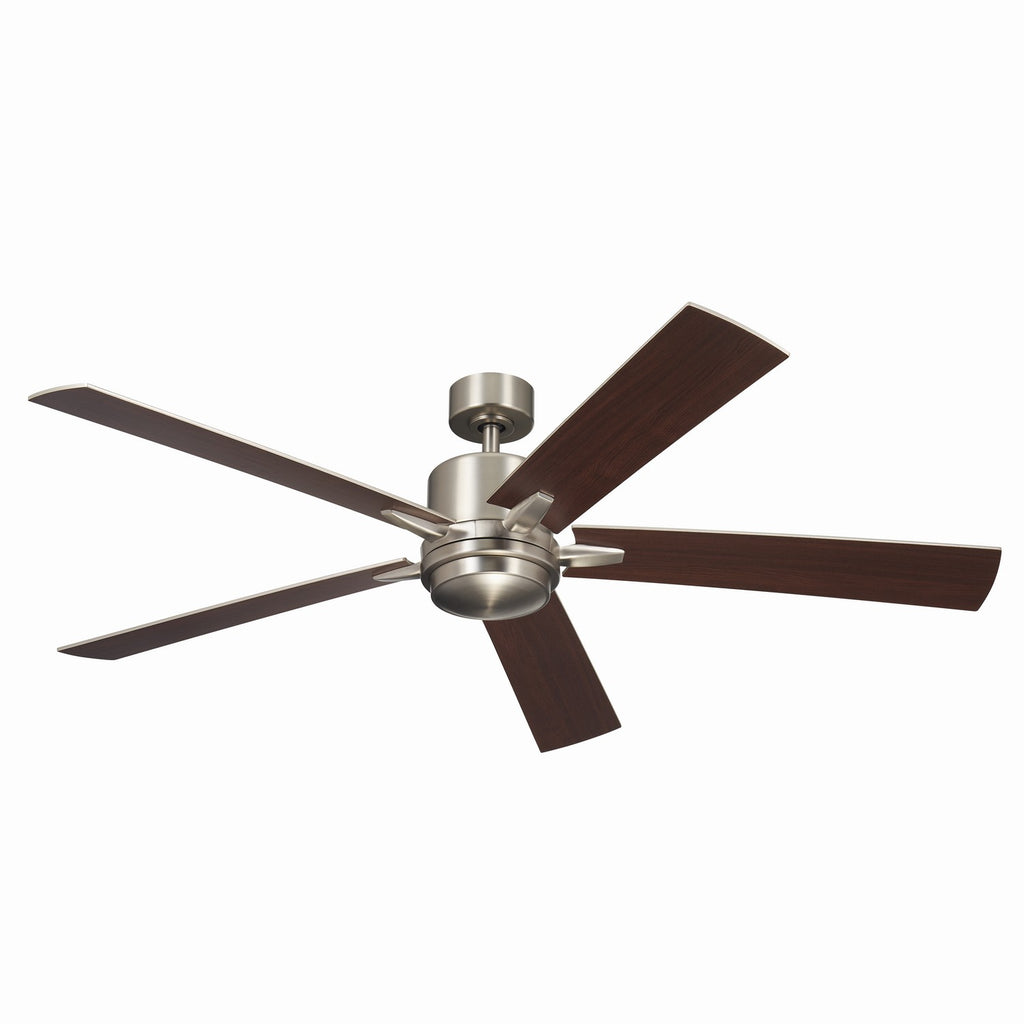 KICHLER 330060NI 60 Inch Lucian Elite Xl 5 Blade Indoor Ceiling Fan With Etched Cased Opal Glass In Brushed Nickel With Reversible Walnut And Silver Blades