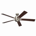 KICHLER 330060NI 60 Inch Lucian Elite Xl 5 Blade Indoor Ceiling Fan With Etched Cased Opal Glass In Brushed Nickel With Reversible Walnut And Silver Blades