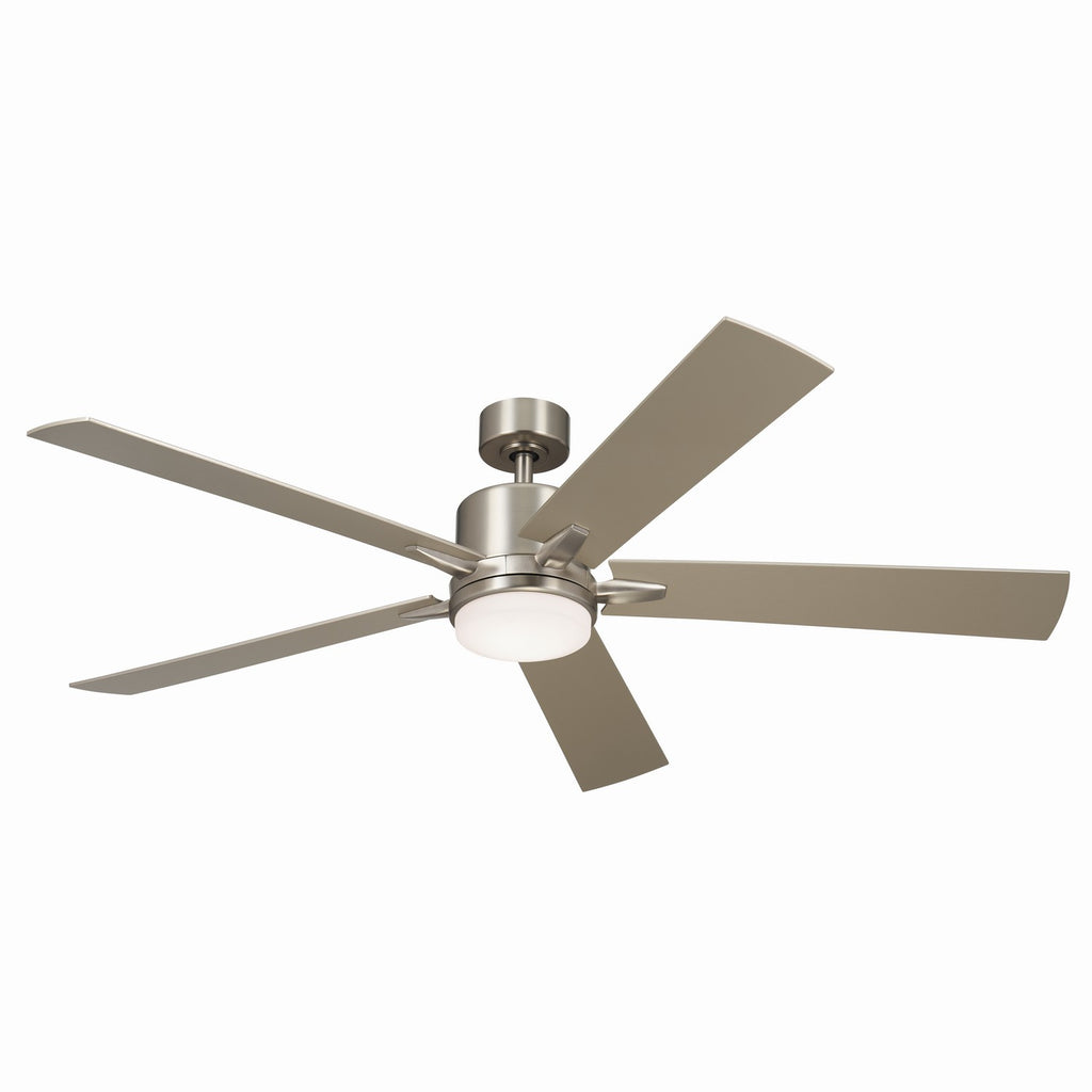 KICHLER 330060NI 60 Inch Lucian Elite Xl 5 Blade Indoor Ceiling Fan With Etched Cased Opal Glass In Brushed Nickel With Reversible Walnut And Silver Blades