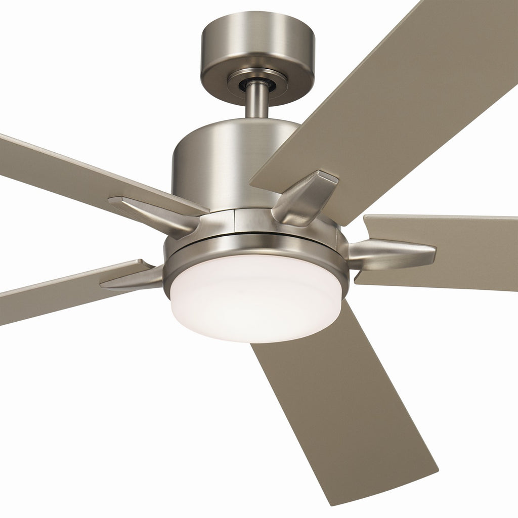 KICHLER 330060NI 60 Inch Lucian Elite Xl 5 Blade Indoor Ceiling Fan With Etched Cased Opal Glass In Brushed Nickel With Reversible Walnut And Silver Blades