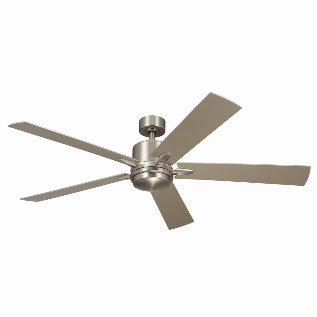 KICHLER 330060NI 60 Inch Lucian Elite Xl 5 Blade Indoor Ceiling Fan With Etched Cased Opal Glass In Brushed Nickel With Reversible Walnut And Silver Blades