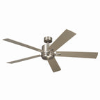 KICHLER 330060NI 60 Inch Lucian Elite Xl 5 Blade Indoor Ceiling Fan With Etched Cased Opal Glass In Brushed Nickel With Reversible Walnut And Silver Blades