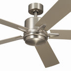 KICHLER 330060NI 60 Inch Lucian Elite Xl 5 Blade Indoor Ceiling Fan With Etched Cased Opal Glass In Brushed Nickel With Reversible Walnut And Silver Blades