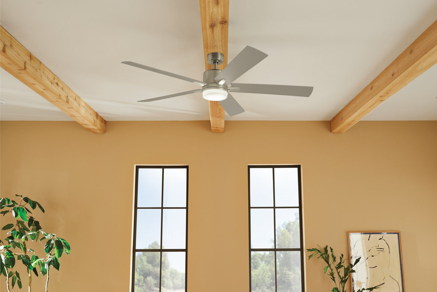 KICHLER 330060NI 60 Inch Lucian Elite Xl 5 Blade Indoor Ceiling Fan With Etched Cased Opal Glass In Brushed Nickel With Reversible Walnut And Silver Blades