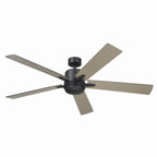 KICHLER 330060SBK 60 Inch Lucian Elite Xl 5 Blade Indoor Ceiling Fan With Etched Cased Opal Glass In Satin Black With Reversible Silver And Black Blades
