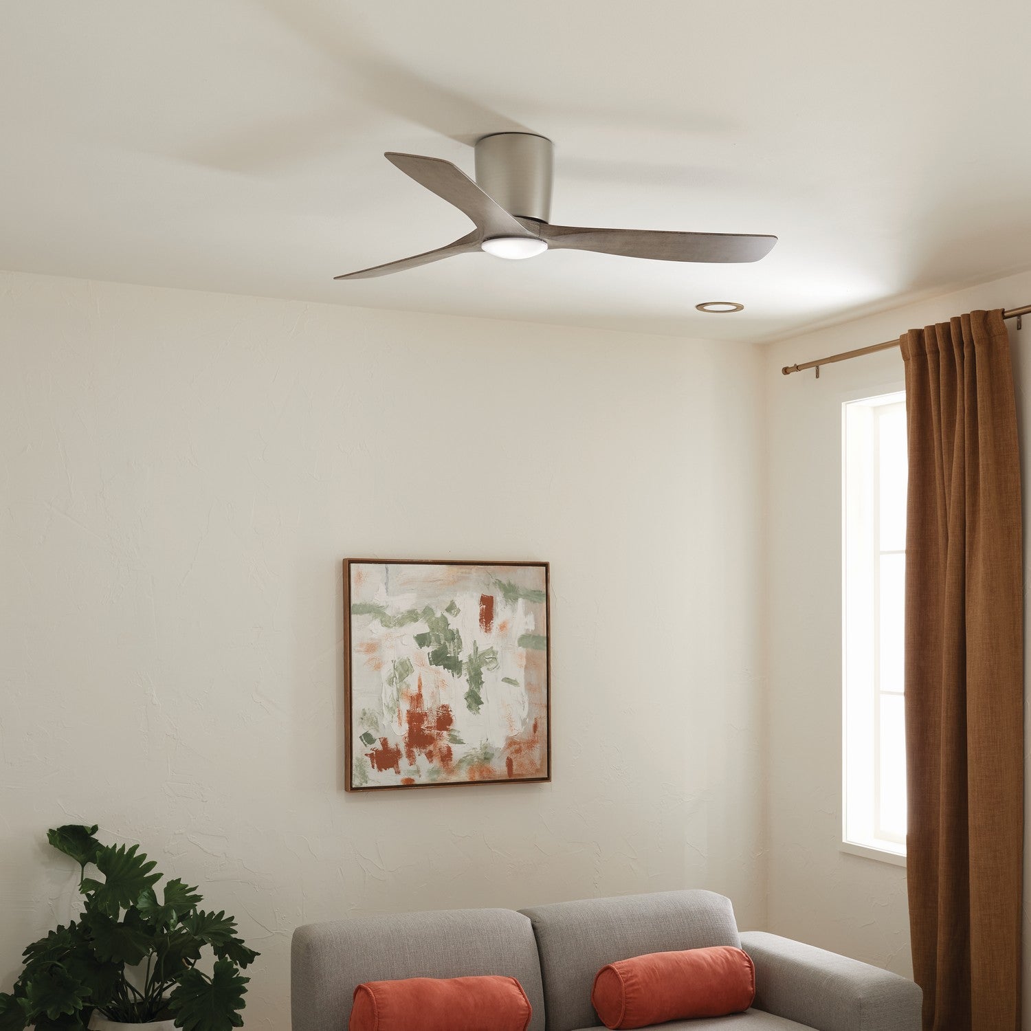 KICHLER 300154NI Kichler 54 Inch Volos 3 Blade Indoor Ceiling Fan In Brushed Nickel With Distressed Antique Grey Blades