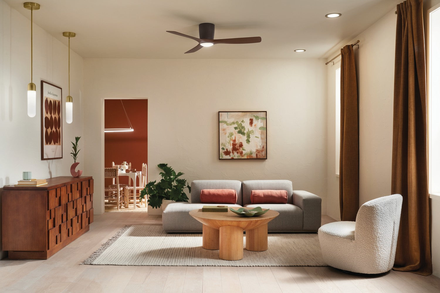 KICHLER 300154SNB Kichler 54 Inch Volos 3 Blade Indoor Ceiling Fan In Satin Natural Bronze With Walnut Blades