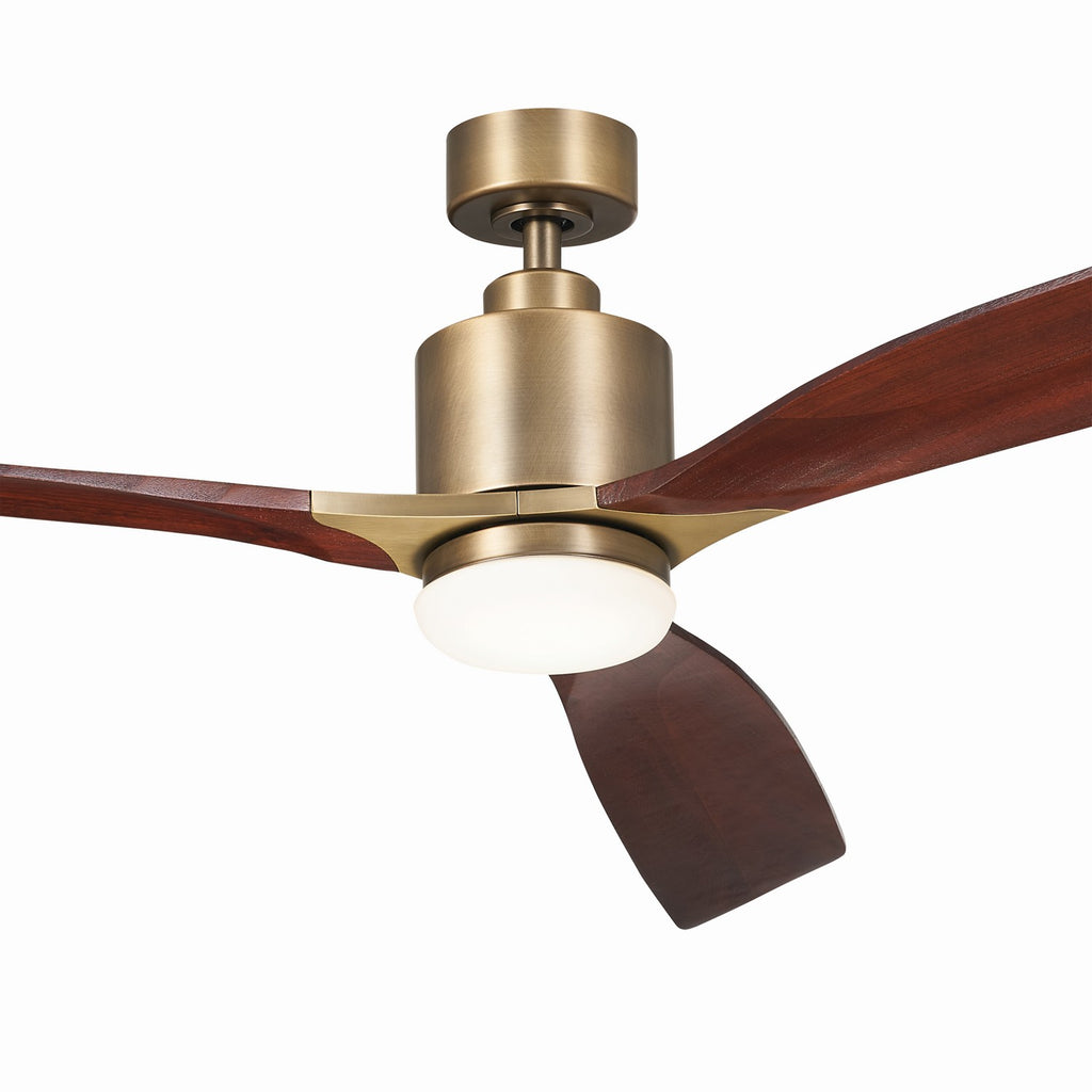 KICHLER 300075NBR 60 Inch Ridley Ii 3 Blade Indoor Ceiling Fan With Etched Cased Opal Glass In Natural Brass With Cherry Blades