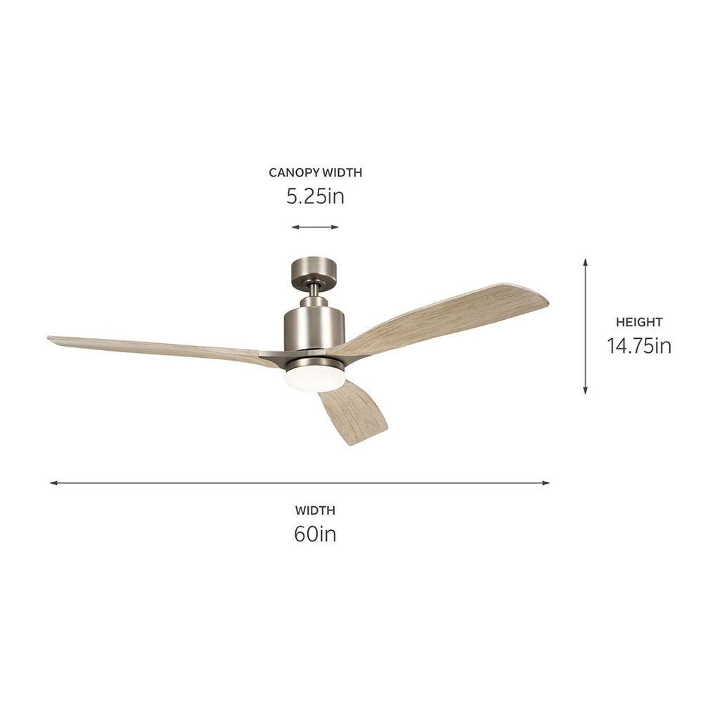KICHLER 300075AP 60 Inch Ridley Ii 3 Blade Indoor Ceiling Fan With Etched Cased Opal Glass In Antique Pewter With Weathered White Walnut Blades
