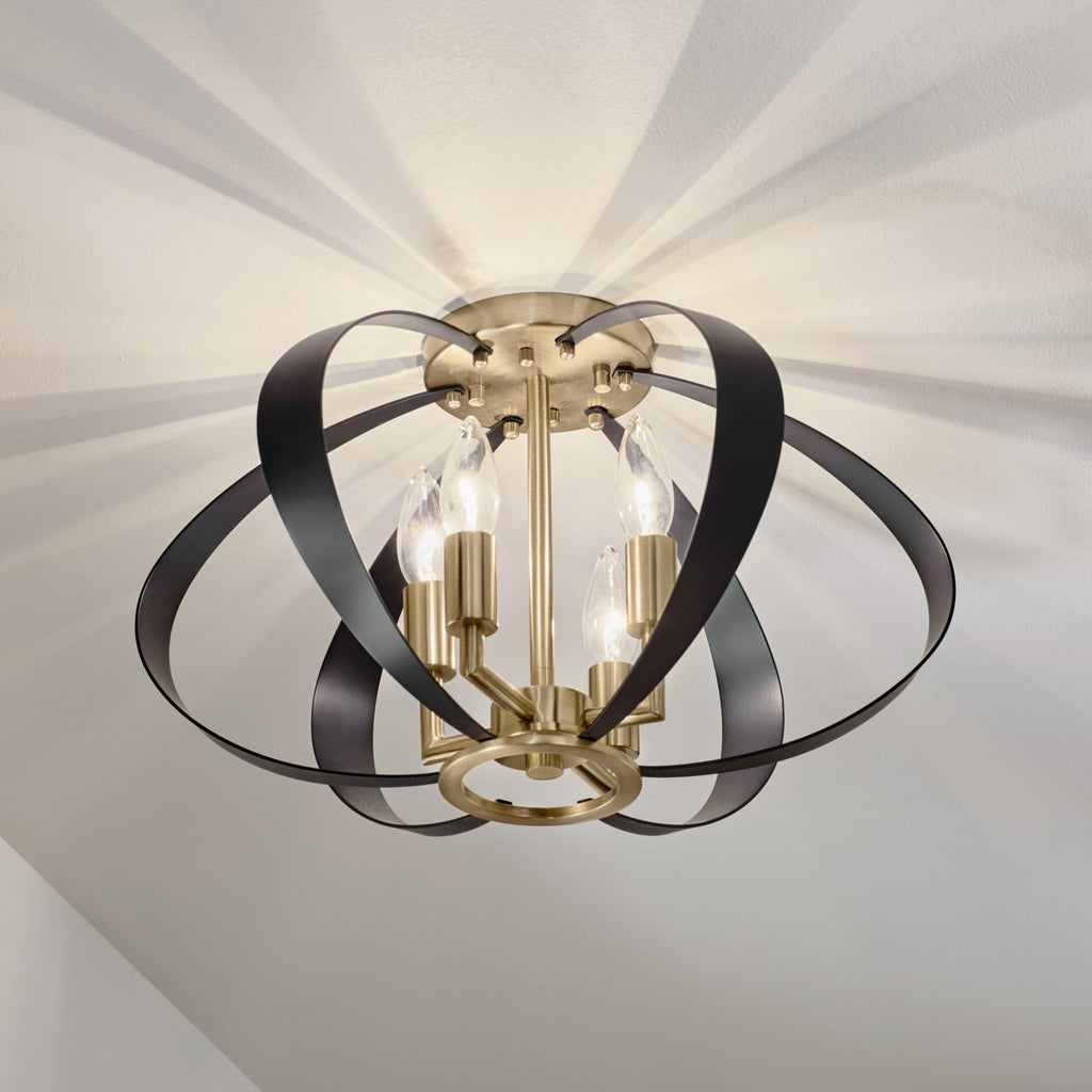 KICHLER 52588CPZ Cecil 17.75 Inch 4 Light Oval Flush Mount In Champagne Bronze And Black