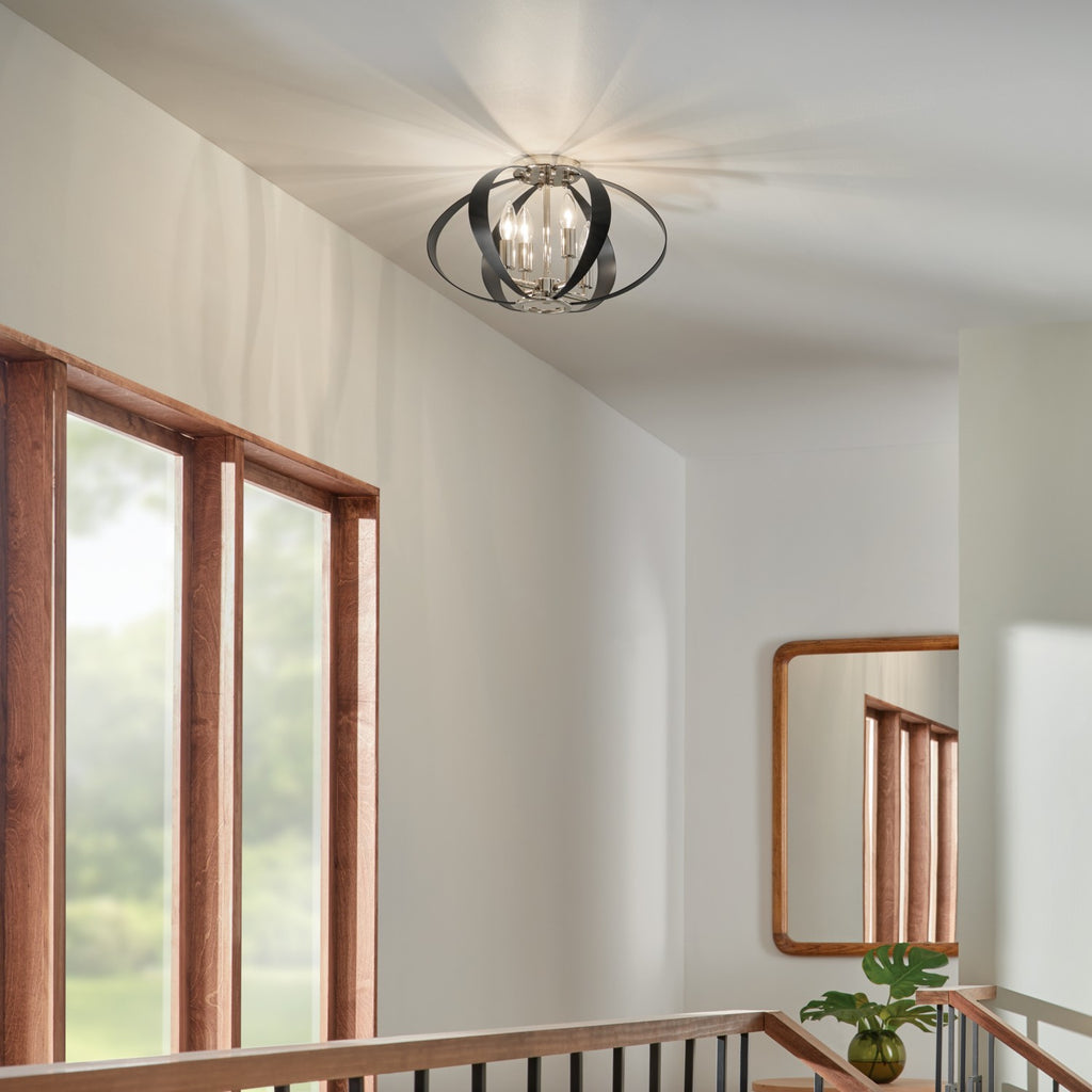 KICHLER 52588PN Cecil 17.75 Inch 4 Light Oval Flush In Polished Nickel And Black