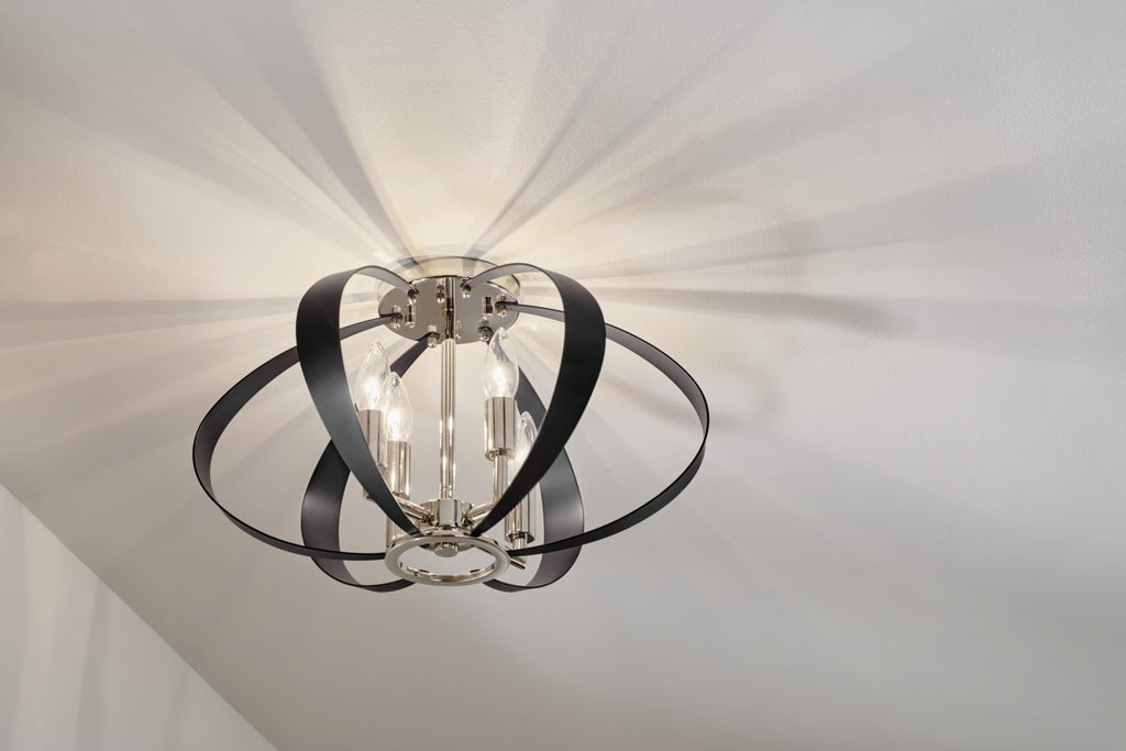 KICHLER 52588PN Cecil 17.75 Inch 4 Light Oval Flush In Polished Nickel And Black