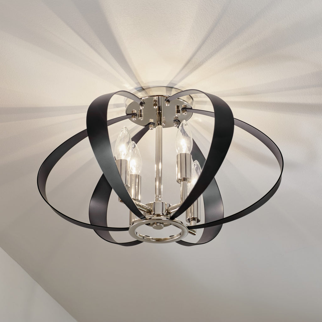 KICHLER 52588PN Cecil 17.75 Inch 4 Light Oval Flush In Polished Nickel And Black