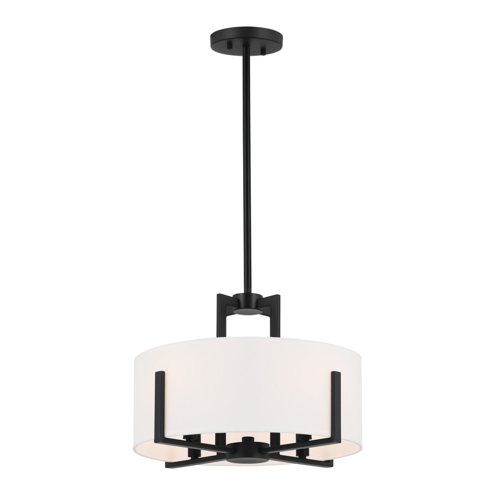 KICHLER 52591BK Malen 15.5 Inch 4 Light Semi-Flush With White Fabric Shade In Black