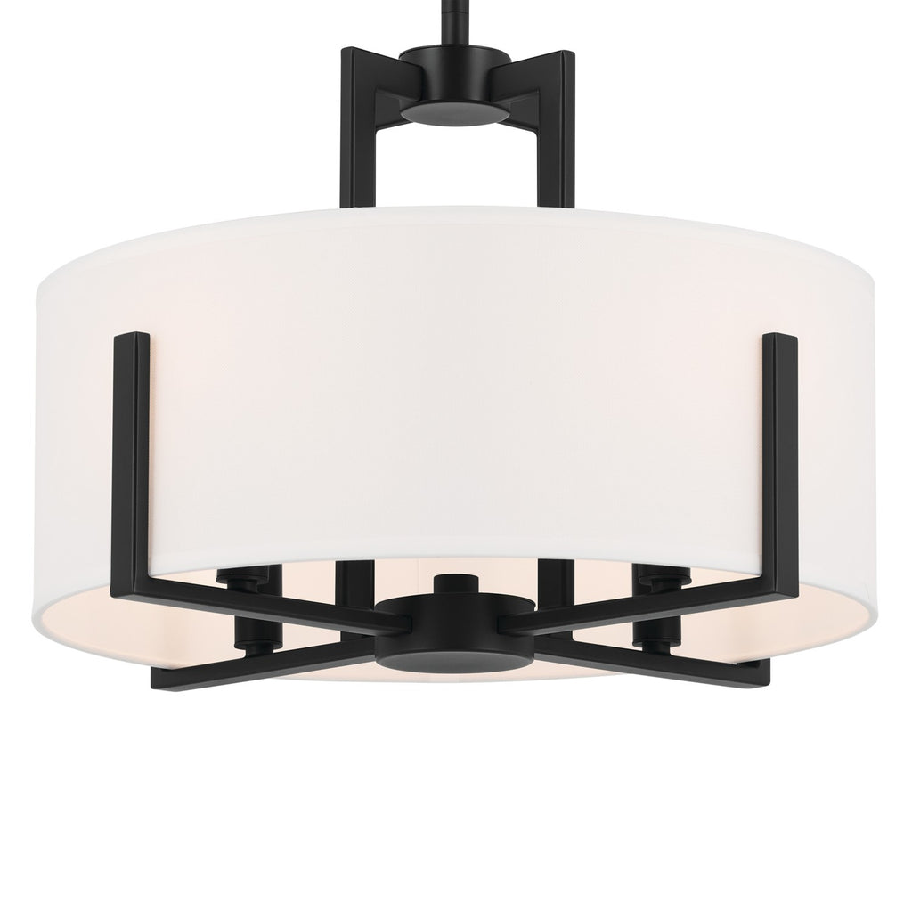 KICHLER 52591BK Malen 15.5 Inch 4 Light Semi-Flush With White Fabric Shade In Black