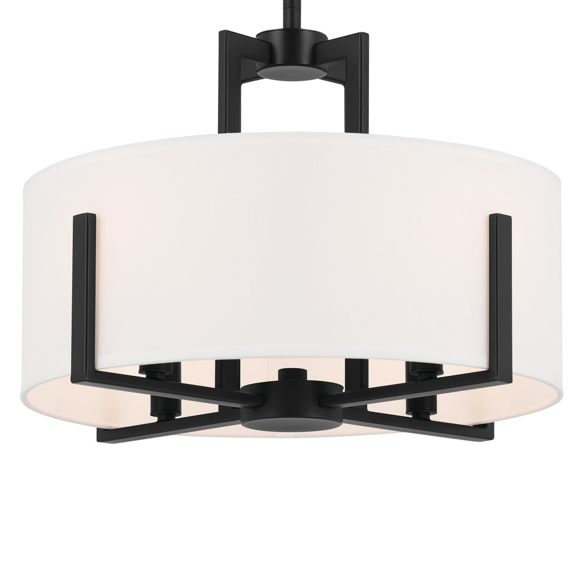 KICHLER 52591BK Malen 15.5 Inch 4 Light Semi-Flush With White Fabric Shade In Black