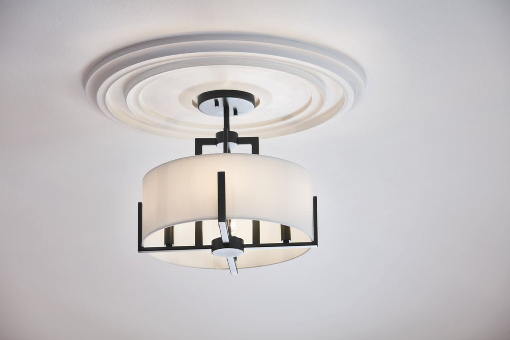 KICHLER 52591BK Malen 15.5 Inch 4 Light Semi-Flush With White Fabric Shade In Black