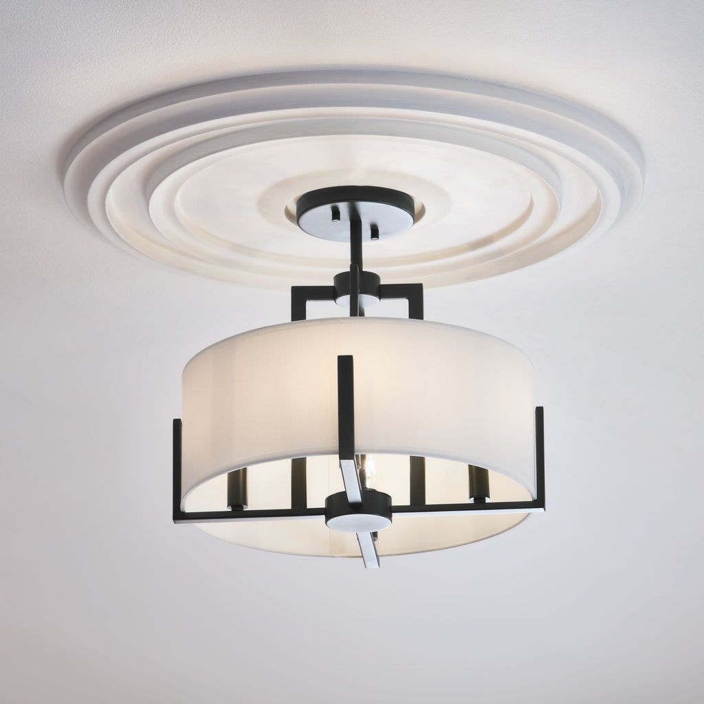 KICHLER 52591BK Malen 15.5 Inch 4 Light Semi-Flush With White Fabric Shade In Black