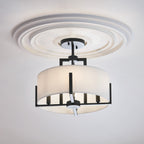 KICHLER 52591BK Malen 15.5 Inch 4 Light Semi-Flush With White Fabric Shade In Black
