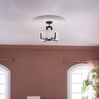 KICHLER 52591BK Malen 15.5 Inch 4 Light Semi-Flush With White Fabric Shade In Black