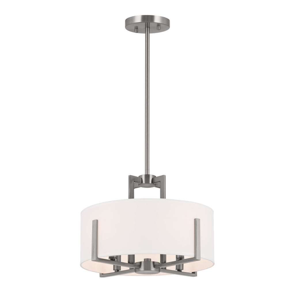 KICHLER 52591CLP Malen 15.5 Inch 4 Light Semi-Flush With White Fabric Shade In Classic Pewter
