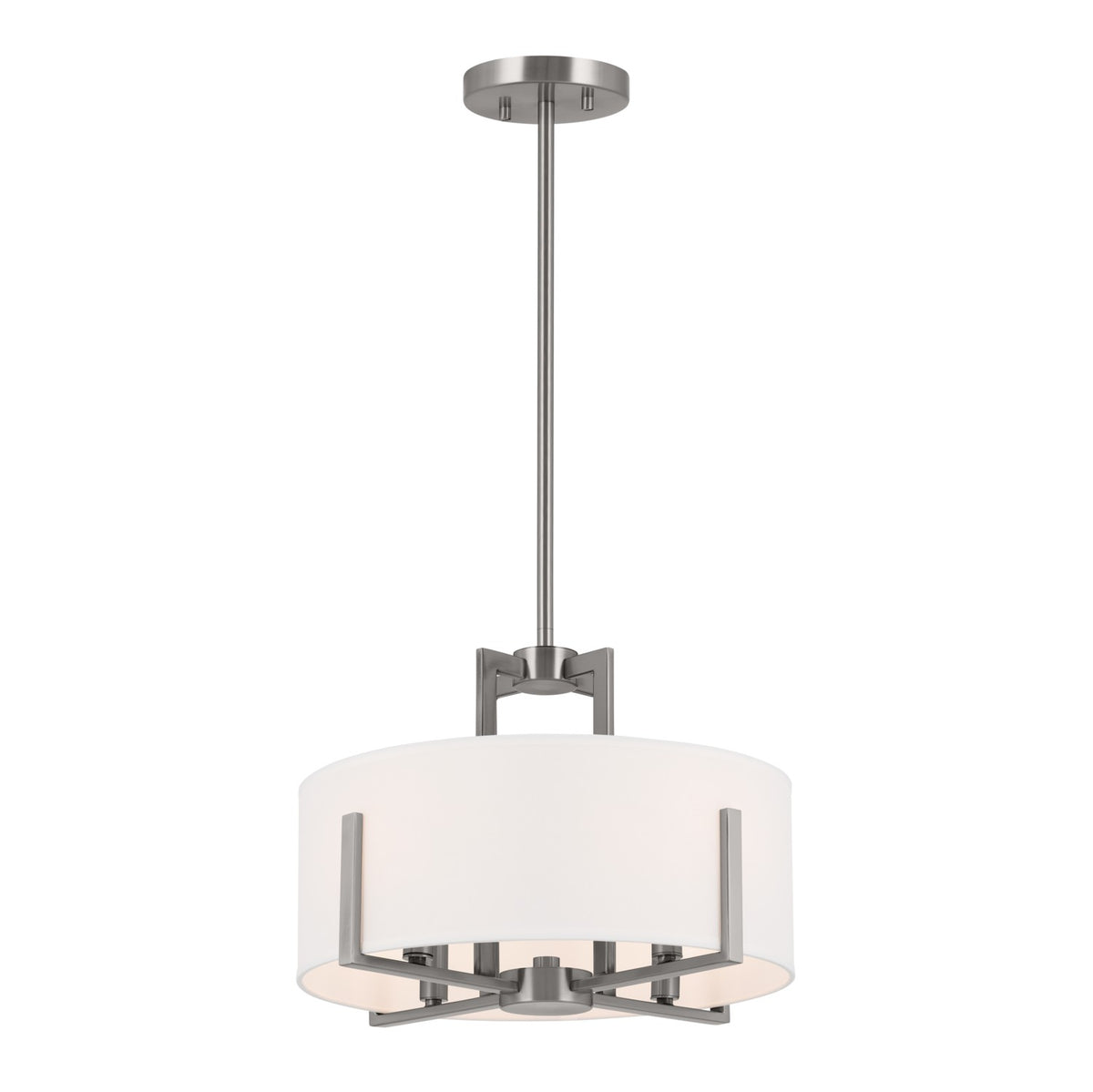 KICHLER 52591CLP Malen 15.5 Inch 4 Light Semi-Flush With White Fabric Shade In Classic Pewter