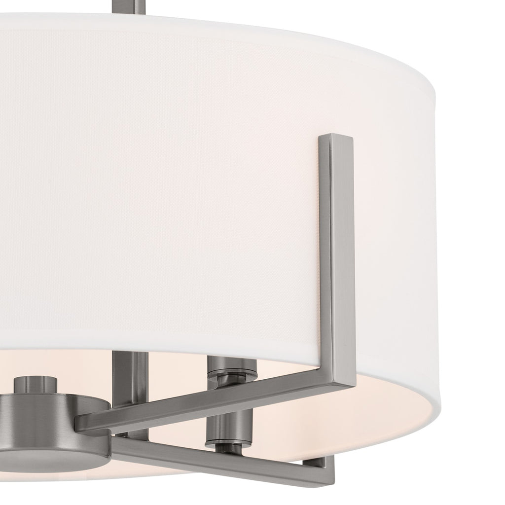 KICHLER 52591CLP Malen 15.5 Inch 4 Light Semi-Flush With White Fabric Shade In Classic Pewter