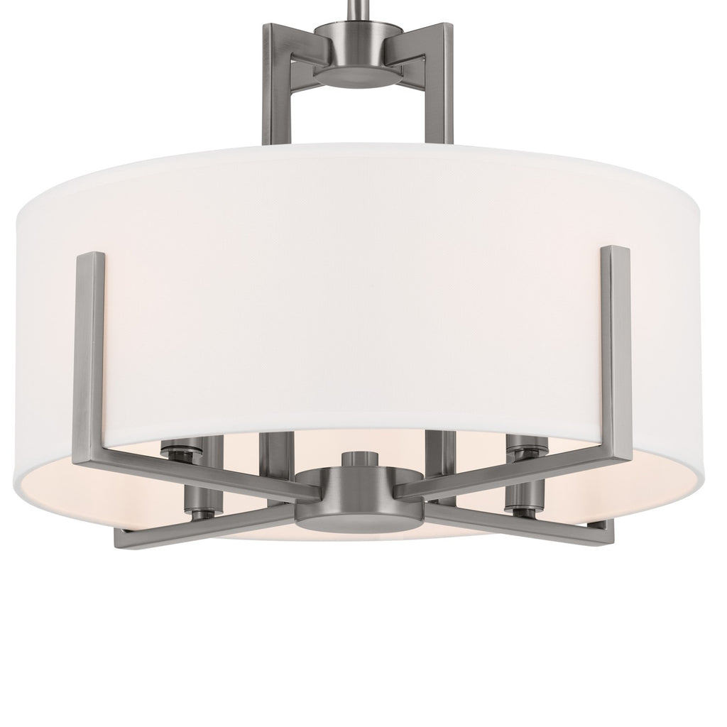 KICHLER 52591CLP Malen 15.5 Inch 4 Light Semi-Flush With White Fabric Shade In Classic Pewter