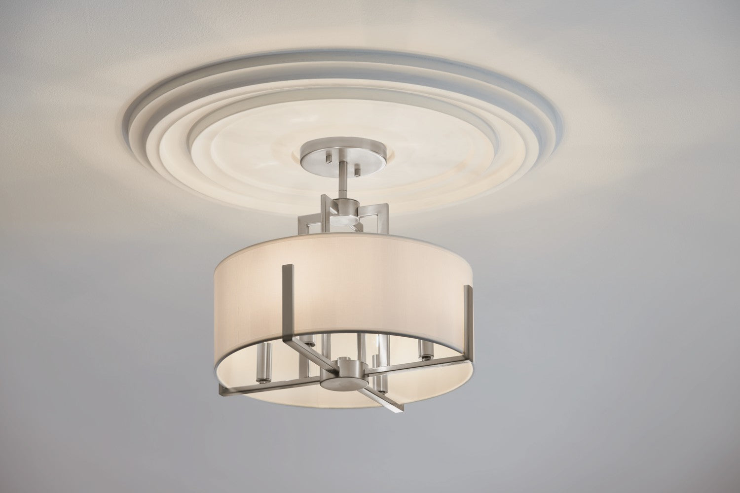 KICHLER 52591CLP Malen 15.5 Inch 4 Light Semi-Flush With White Fabric Shade In Classic Pewter