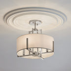 KICHLER 52591CLP Malen 15.5 Inch 4 Light Semi-Flush With White Fabric Shade In Classic Pewter