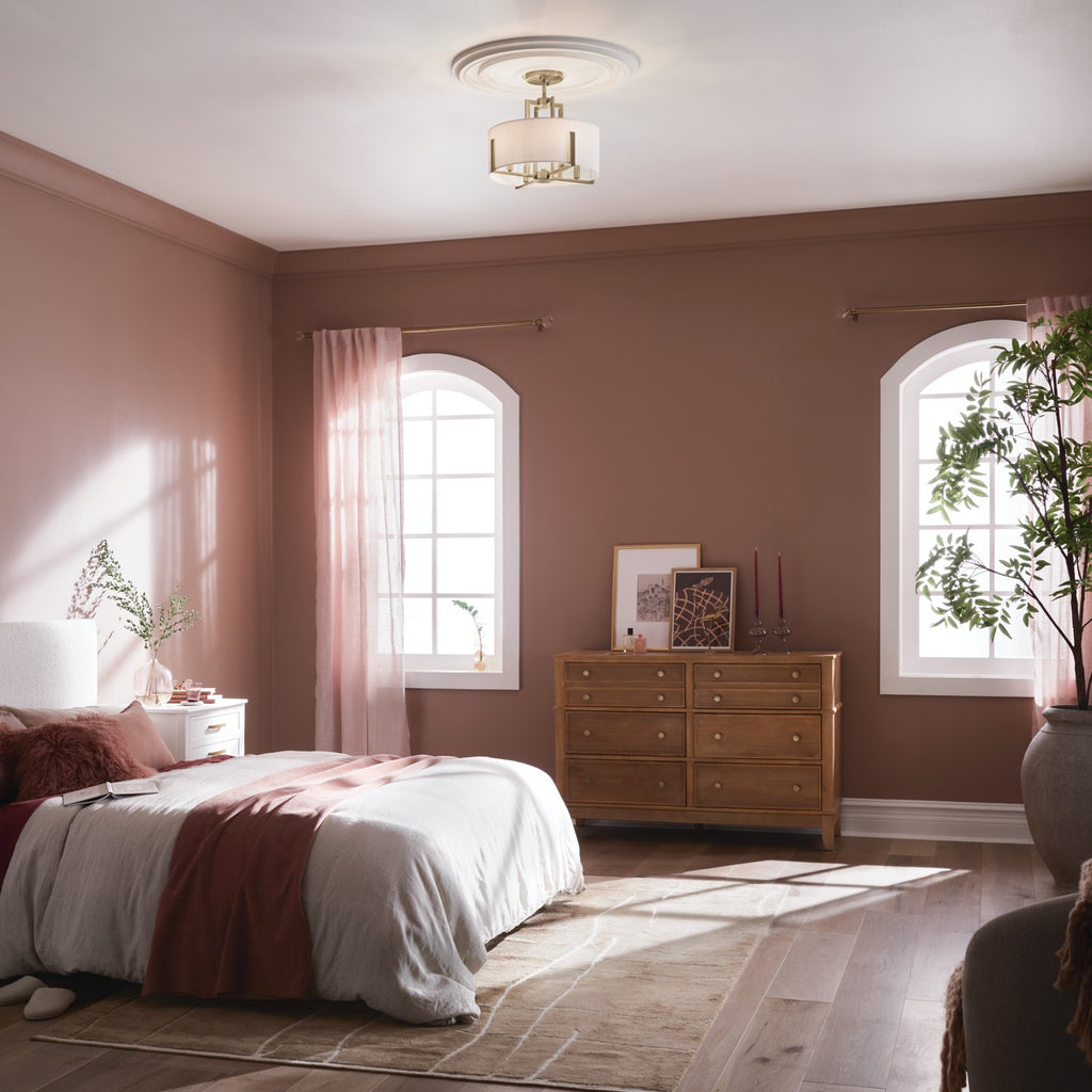 KICHLER 52591CPZ Malen 15.5 Inch 4 Light Semi-Flush With White Fabric Shade In Champagne Bronze