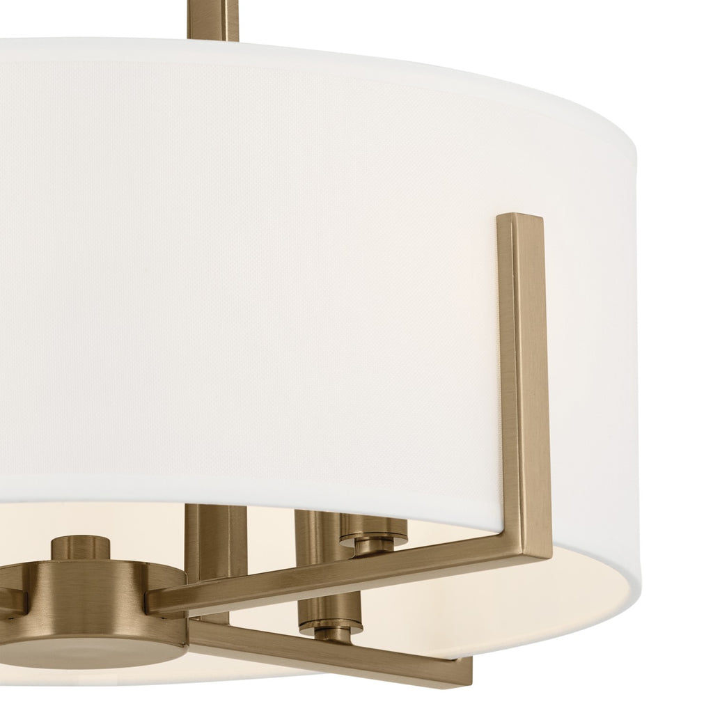 KICHLER 52591CPZ Malen 15.5 Inch 4 Light Semi-Flush With White Fabric Shade In Champagne Bronze