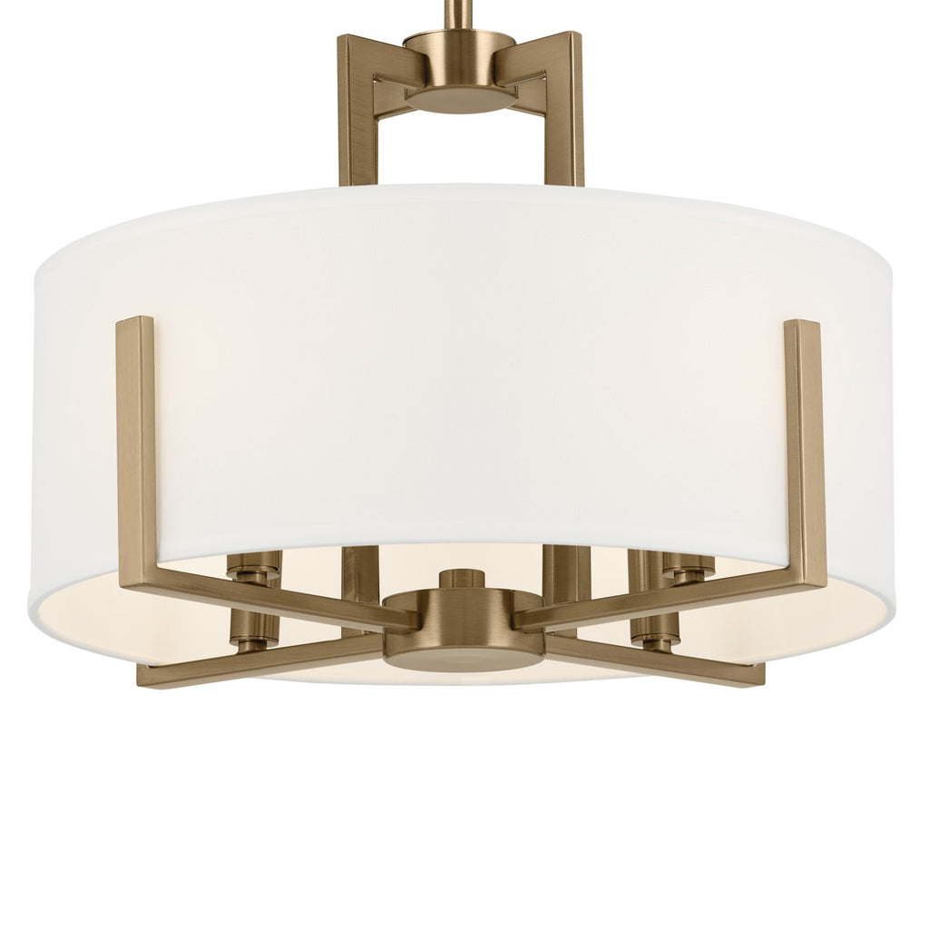 KICHLER 52591CPZ Malen 15.5 Inch 4 Light Semi-Flush With White Fabric Shade In Champagne Bronze