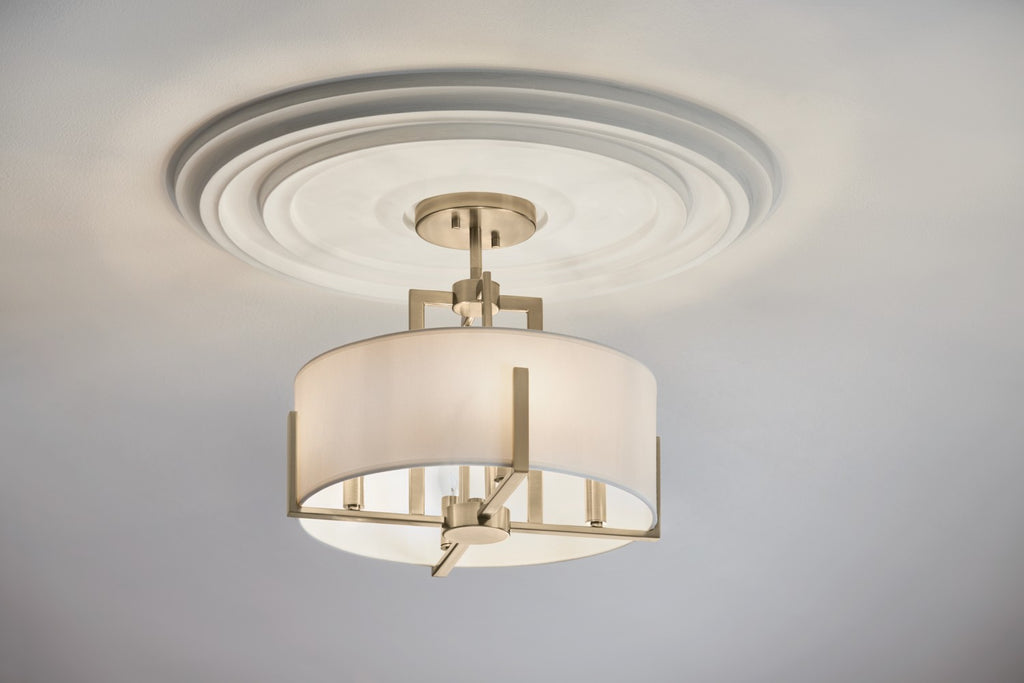 KICHLER 52591CPZ Malen 15.5 Inch 4 Light Semi-Flush With White Fabric Shade In Champagne Bronze