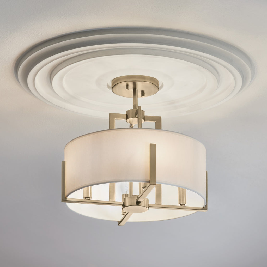 KICHLER 52591CPZ Malen 15.5 Inch 4 Light Semi-Flush With White Fabric Shade In Champagne Bronze