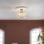 KICHLER 52591CPZ Malen 15.5 Inch 4 Light Semi-Flush With White Fabric Shade In Champagne Bronze