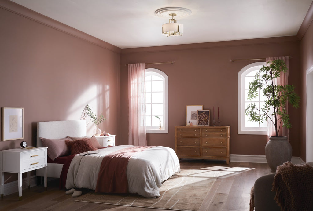 KICHLER 52591CPZ Malen 15.5 Inch 4 Light Semi-Flush With White Fabric Shade In Champagne Bronze