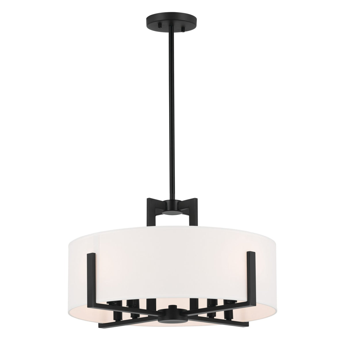 KICHLER 52592BK Malen 20 Inch 8 Light Semi-Flush With White Fabric Shade In Black